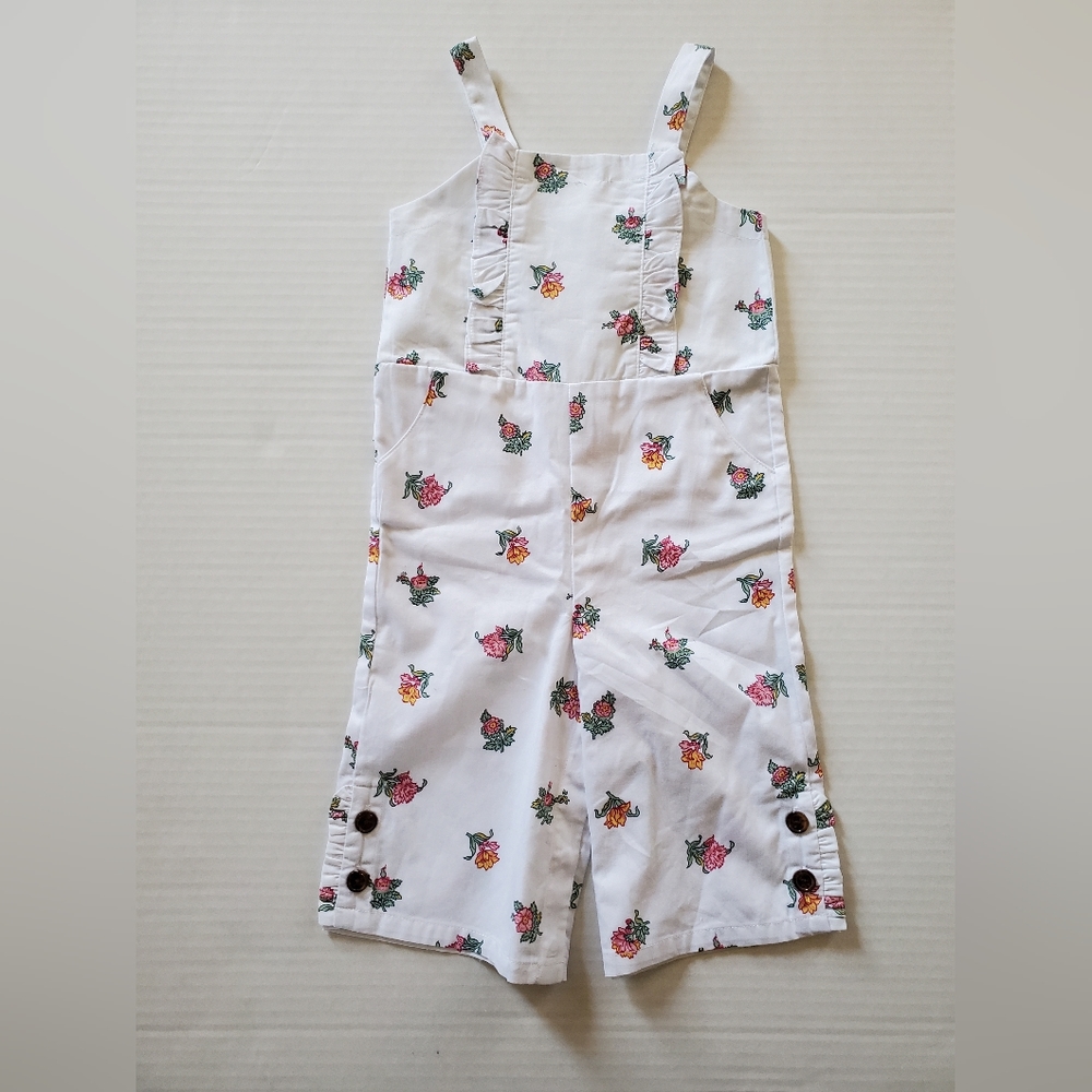 NWT Janie and Jack Baby Toddler Girl White Floral Jumpsuit Overall 18-24 Months